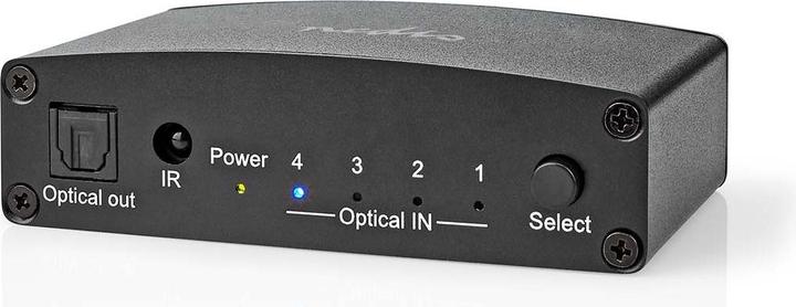 Actual product image Nedis Digital Audio Switch | 4-Way | Connectors - Input: DC Power / 4x TosLink | Connectors - Off (0.05 m)