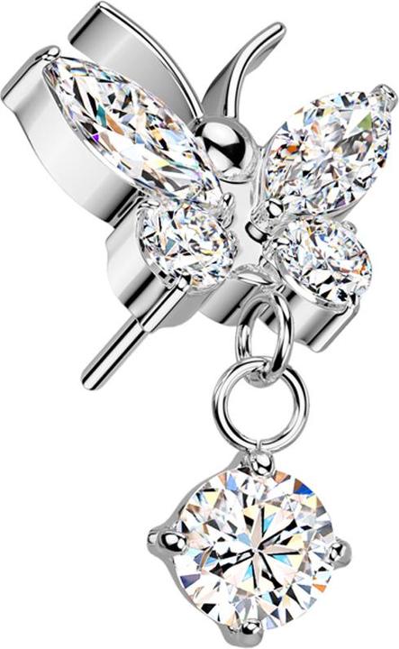 Image du produit Star Piercing Threadless Schmetterling silber Kristalle silber Anhänger Kristall silber (Titane G23, sans laiton)