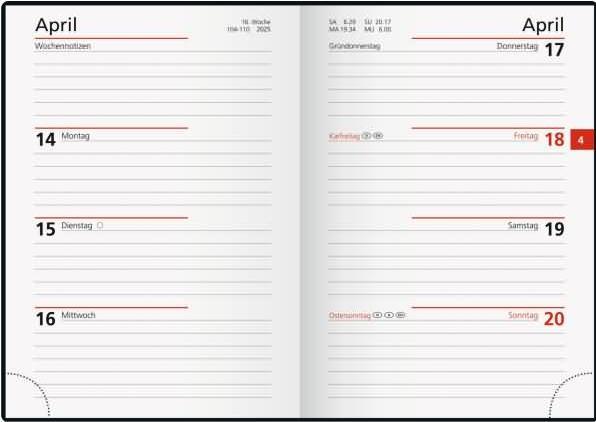 Produktbild Rido Taschenkalender Perfect/Technik I 10x14cm 1 Woche/2 Seiten Leder schwarz 2025 (10 x 14 cm)