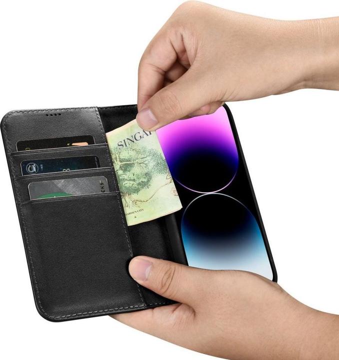 Actual product image iCarer wallet case 2 in1 cover iPhone 14 Pro leather flip cover antiRFID black (WMI14220726-BK) (Apple iPhone 14 Pro)