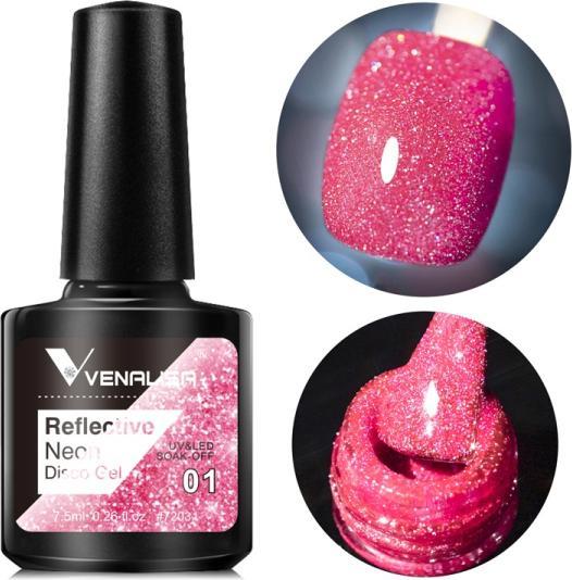 Produktbild Venalisa Gellack Reflective Neon Disco Gel BD01 (Rosa Glitzer, Gel-Effekt Nagellack)