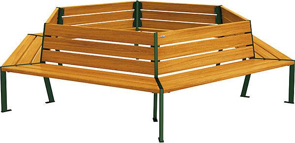 SPL SILAOS® tree bench, height 821 mm, length 2930 mm, moss green RAL 6005, light