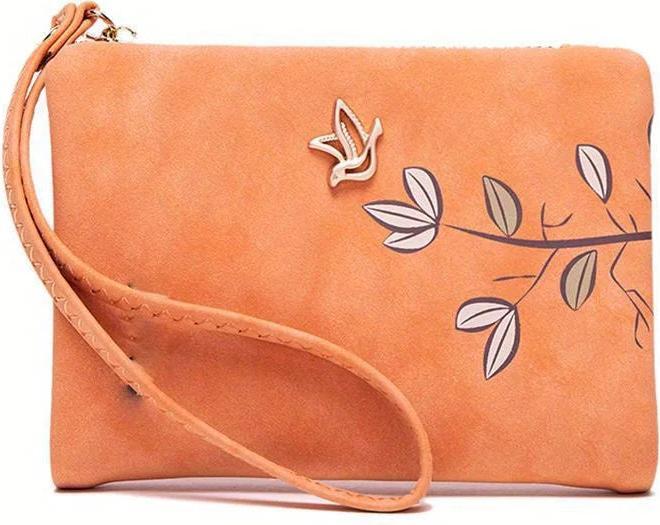Only-Bags.Store Stilvolle kurze Brieftasche mit Handschlaufe - Kartenhalter mit Blumenmuster in Beige, kompakte