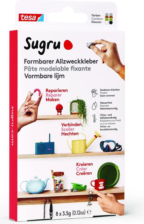 Produktbild Sugru by tesa Sugru 8x Formbarer Allzweckkleber, vielseitige Klebeknete zum Dekorieren, Kleben & Reparieren (28 g)