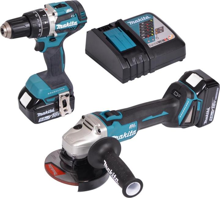 Produktbild Makita DLX2210TJ1 18V Li-Ion accu klopboor-/schroefmachine (DHP484Z) & haakse slijper (DGA506) combiset in