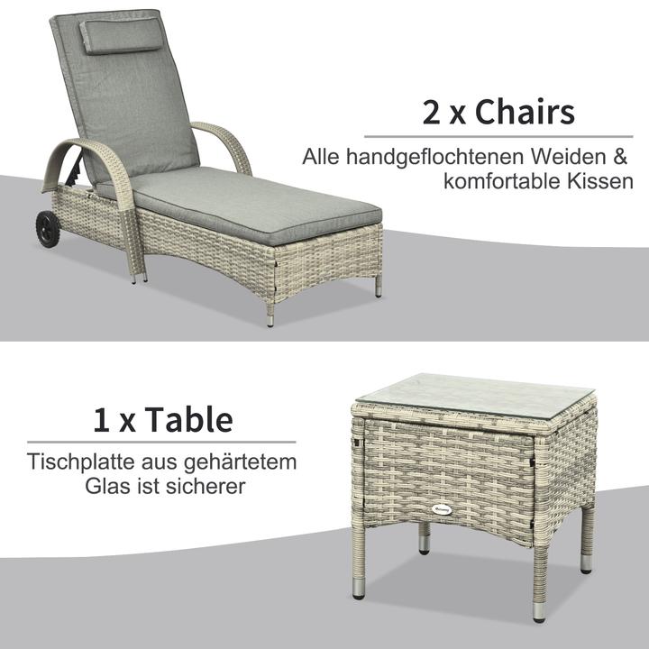 Image du produit Outsunny Bains de soleil en rotin avec table