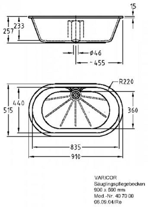 Image du produit Geberit Keramag bassin de soins pour bébé de Varicor 80l (980 mm, 680 mm)