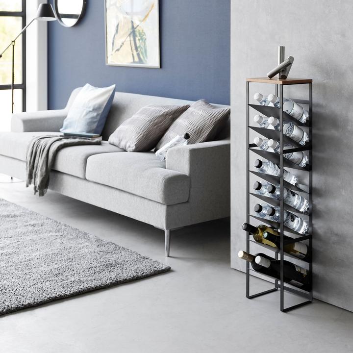 Image du produit Yamazaki Rack à bouteilles à 8 étages avec étagère en bois TOWER (20 x 19,5 x 88,5 cm, 16 Fl.)