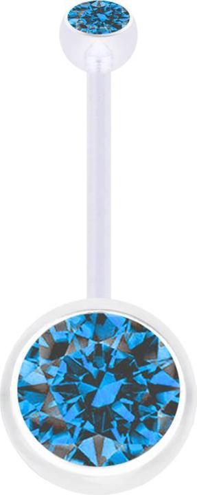 Produktbild Star Piercing Banane Schwangerschaft transparent mit zwei Kugeln Kristall gross hellblau (Bioflex, ohne Messing)