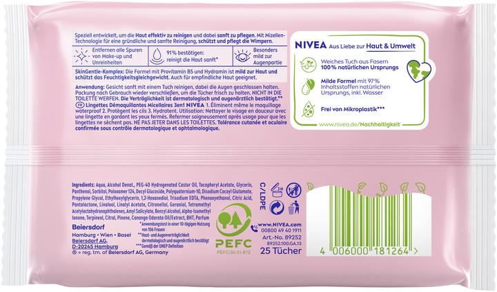 Valori nutrizionali e ingredienti NIVEA Micelle 3 in 1 (Panni pulizia, 25 ml)