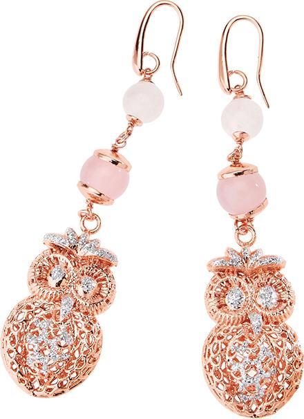 Ottaviani Rose gold bronze earrings with silver glitter and agate