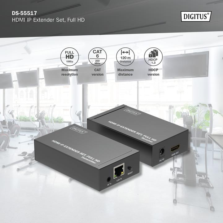 Produktbild Digitus HDMI IP Video Extender Set, 120m Full HD, 1080p