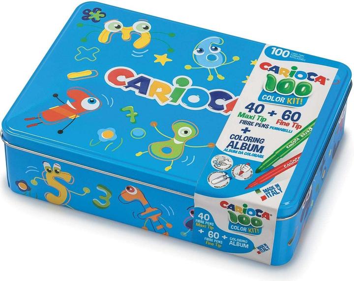 Immagine prodotto Carioca Penne con punta in fibra in scatola di metallo, 100 pezzi, blu (Blu, 100 x)