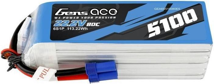 Actual product image Gens Ace Lipo Pack 5100mAh 22.2V 80C 6S1P(EC5) (22.20 V, 5100 mAh)