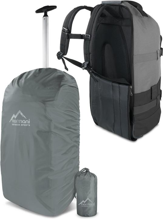 Normani Reisetasche mit Rucksackfunktion 90L mit Regenüberzug Schwarz/Grau (90 l, L (90 - 115l))