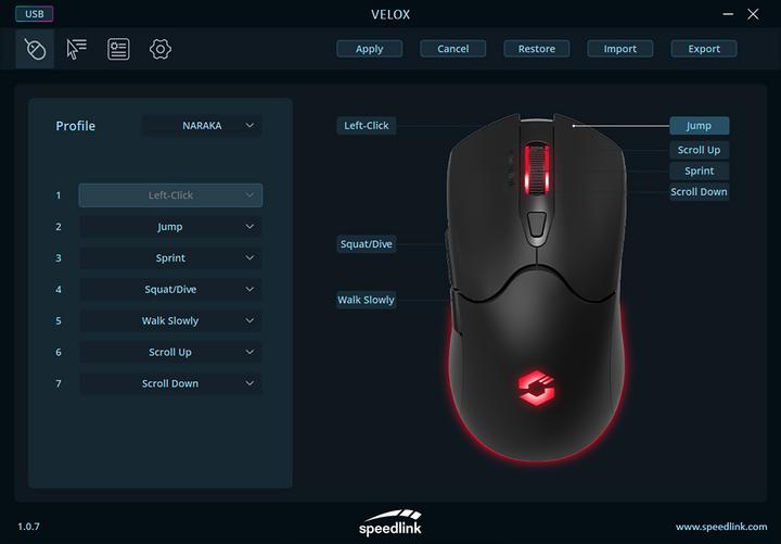Actual product image Speedlink VELOX Rechargeable RGB Gaming Mouse - Wireless, black (Wireless)