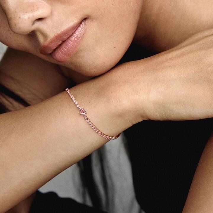 Actual product image Pandora 14k Rose Gold Sparkling Pavé Heart Tennis Bracelet (16 cm, Metal, rose gold-plated)
