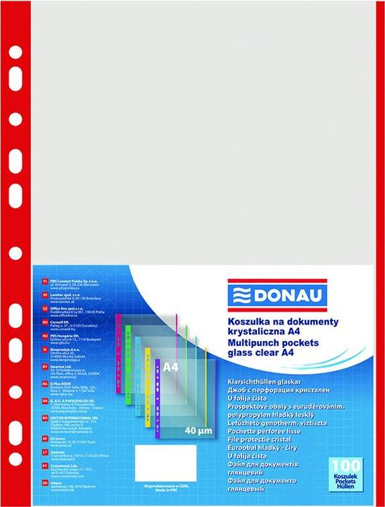 Immagine prodotto Donau Buste per documenti in PP, A4, cristallo, 40 micron, bordo colorato - rosso, 100 pezzi. (A4, 100 x)