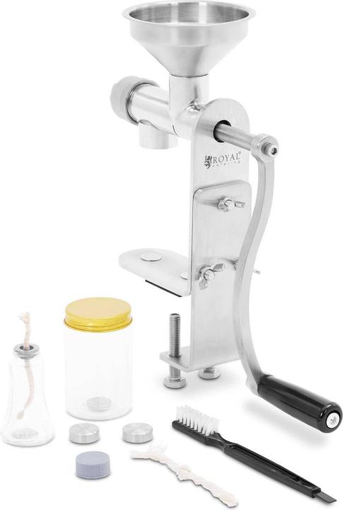 Royal Catering Manuelle Ölpresse Ölmühle Edelstahl Tischmontage + Zubehör & Brennstoffflasche