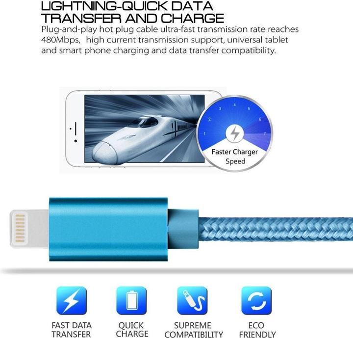 Image du produit Calitron Câble de recharge Lightning bleu 3m rond (3 m, USB 3.2 Gen 1)