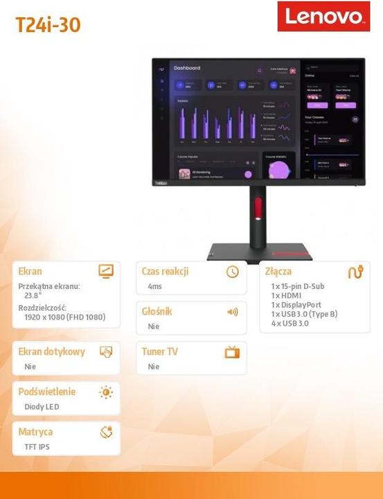 Produktbild Lenovo ThinkVision T24i-30 (1920 x 1080 Pixel, 23.80")