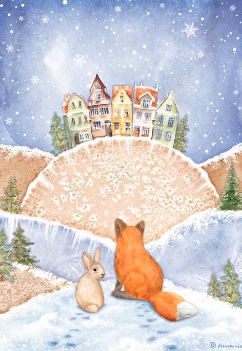 Produktbild Stamperia Motiv-Strohseide "Winter Valley - Fuchs und Hase", DIN A4 (28 g/m², 1 x)