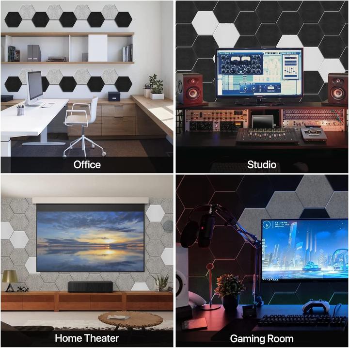 Image du produit Kuchoow Panneaux acoustiques Hexagon avec autocollant (12 pcs)