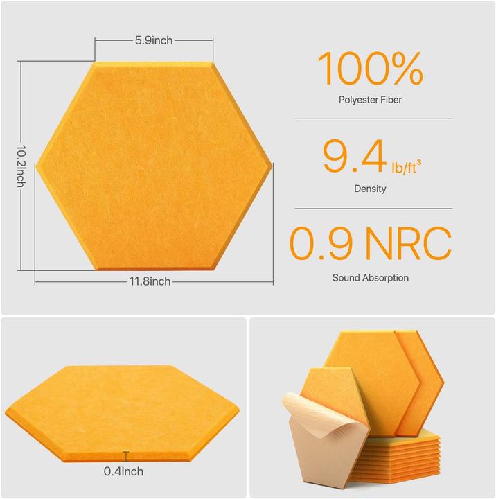 Image du produit Kuchoow Panneaux acoustiques hexagonaux autocollants