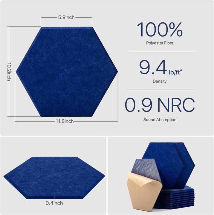 Image du produit Kuchoow Panneaux acoustiques hexagonaux autocollants