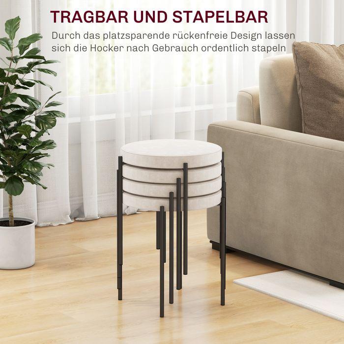 Produktbild Swisshandel24 4er-Set Küchenhocker 4-er Set, stapelbar, Samtoptik, bis 100kg, Metallrahmen, 41,5x41,5x46cm, Cremew