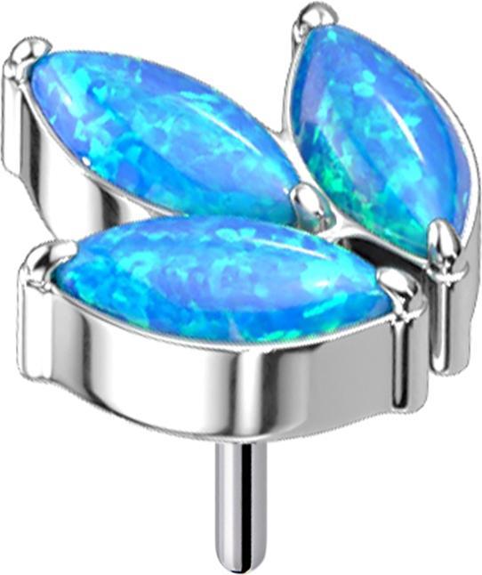 Star Piercing Threadless silber drei Oval Opale blau (Titan G23, ohne Messing)