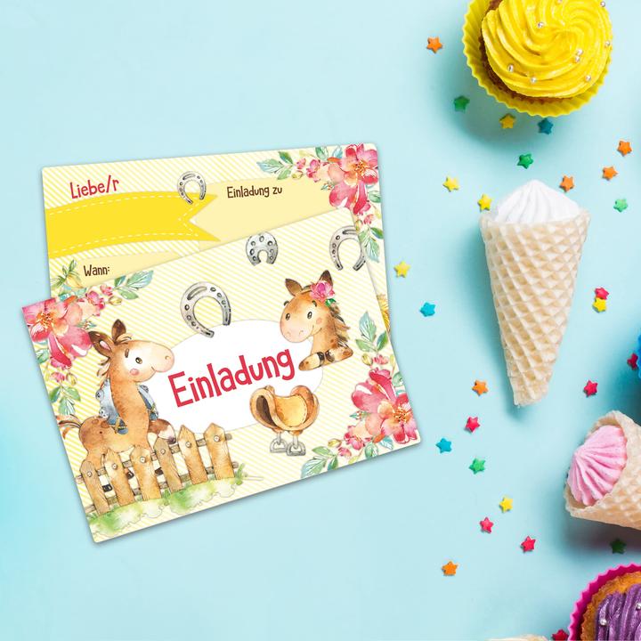 Actual product image Papierdrachen 12 invitation cards for birthday - horses (12 pcs.)