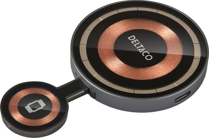Actual product image Deltaco 2-in-1 wireless charger 15W transparent (7 W)