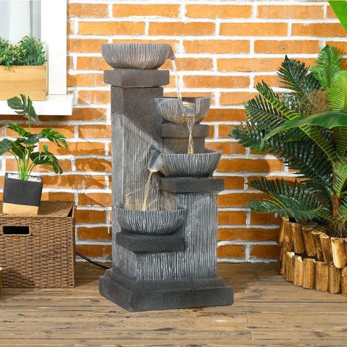 Immagine prodotto Swisshandel24 Springbrunnen Kunstharz mit LED Beleuchtung Pumpe Steinoptik 38x36x85 cm Grau