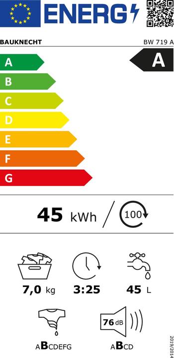 Label énergétique Bauknecht BW 719 A (7 kg, Gauche, Prise UE)
