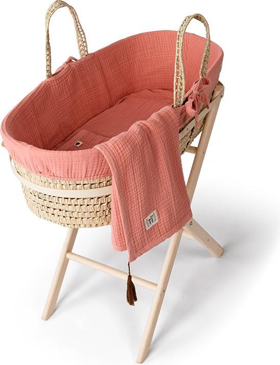 Funnababy Muslin Moses Basket Set, incl Basket - Coral - Pink - 85 Cm
