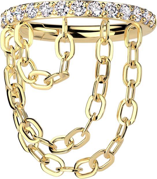 Actual product image Star Piercing Micro segment ring hinged gold-plated crystals silver pendant horizontal three chains (without brass, Titanium G23)