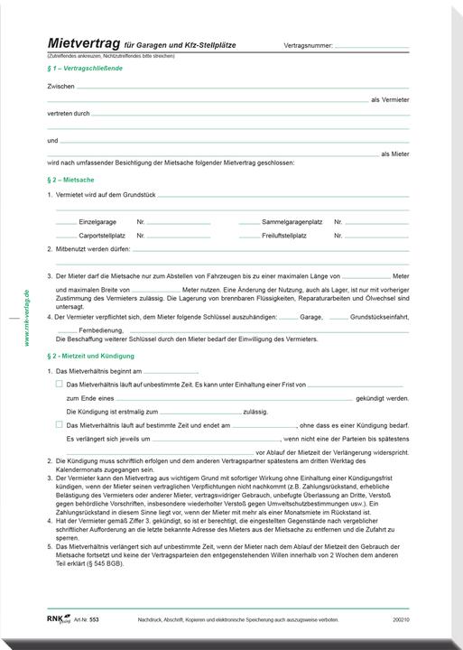 Produktbild Rnk 10 RNK-Verlag 553/10 Mietverträge für Garagen (4 x)
