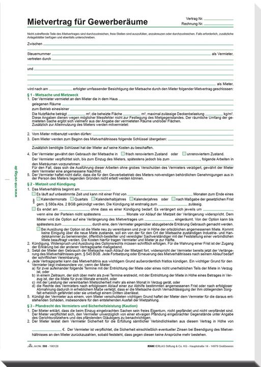 Produktbild Rnk 10 RNK-Verlag 598/10 Mietverträge für Gewerberäume (3 x)
