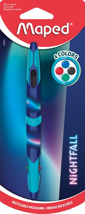 Maped Stylo à bille quadri Twin Tip NIGHTFALL, blister (Bleu, 1 x)