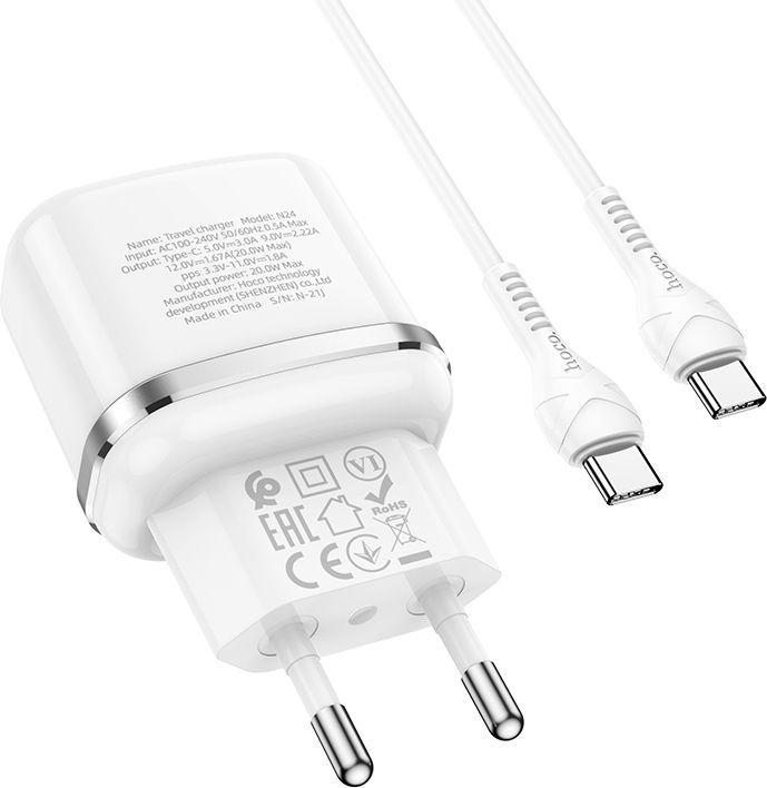 Produktbild Hoco Victorious N24, 20W, 3A, 1 x USB-C, with USB-C Cable, weiss