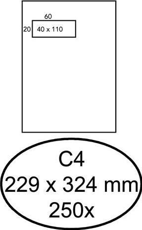 Actual product image Quantore 250 gummed envelopes 120gr with window left C4 229 x 324 mm (229 x 324 mm, 250 x)