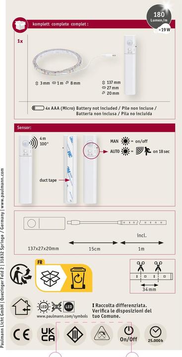Actual product image Paulmann Stripe Set (Warm white, 100 cm, Indoor)