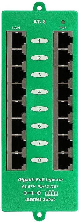 Actual product image Extralink ACTIVE POE INJECTOR 8 PORT GIGABIT 802.3AT/AF MODE A - - 8-Port Gigabit Ethernet (802.3af (PoE), 802.3at (PoE+))