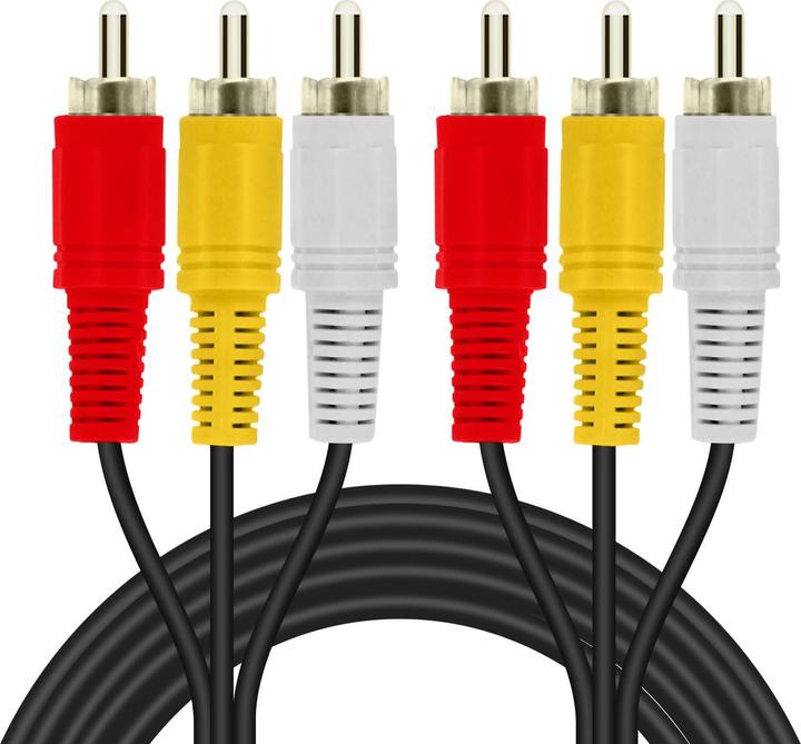 Produktbild LinQ 3x Cinch-Stecker auf 3x Cinch-Stecker Videokabel, Länge 5m - Schwarz (5 m)