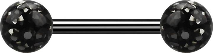 Produktbild Star Piercing Barbell schwarz mit zwei Kristallkugeln schwarz Epoxy Schutzschicht (ohne Messing, Titan G23)