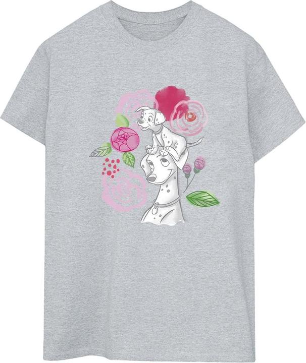 Actual product image Disney Womens/Ladies 101 Dalmatians Flowers Cotton Boyfriend T-Shirt (XL)