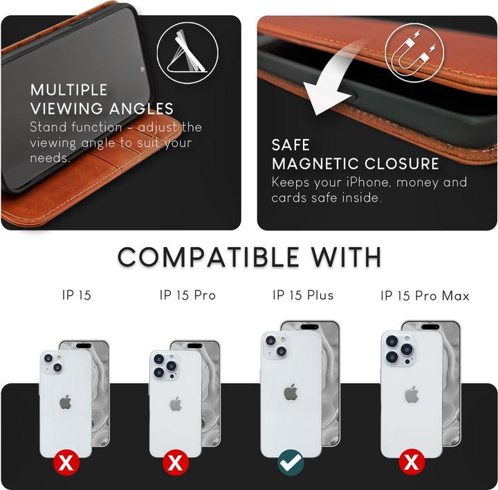 Actual product image Nalia Genuine leather flip case cover with magnetic fastener (Apple iPhone 15 Plus)
