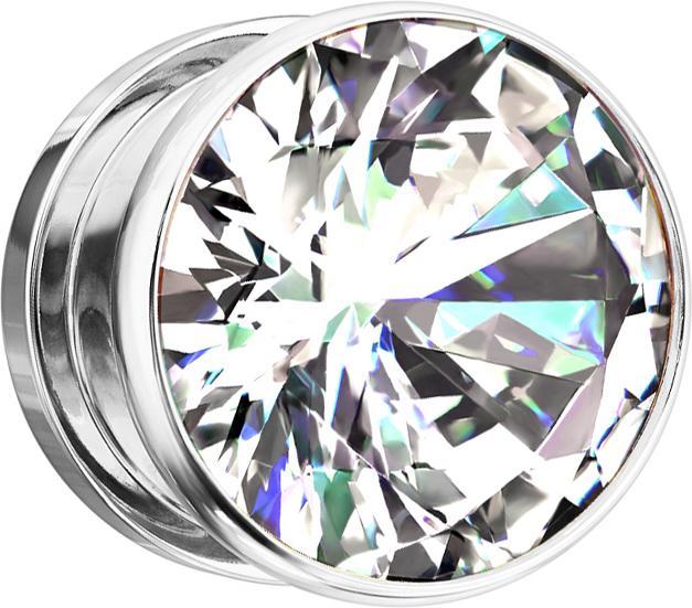 Produktbild Star Piercing Flesh Plug silber mit grossem Kristall silber (Chirurgenstahl 316L, ohne Messing)