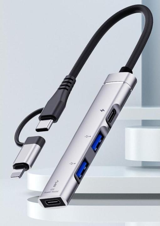 Actual product image PowerGuard 6-in-1 OTG adapter (Lightning, USB Type C)